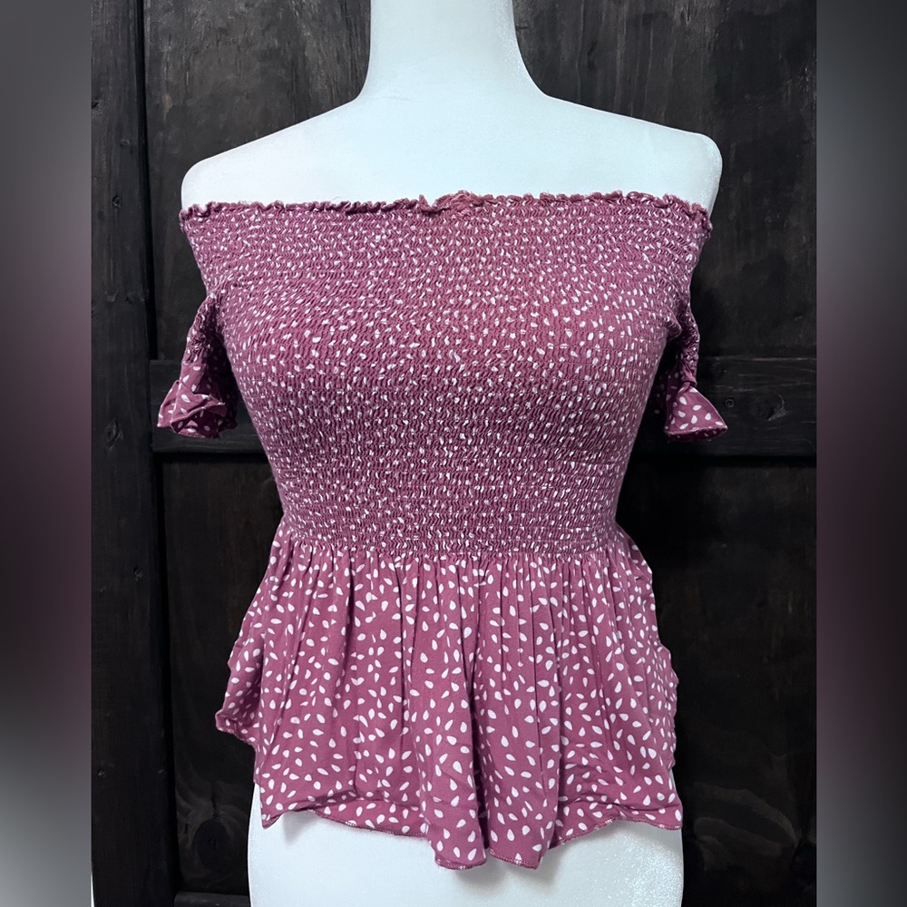 Pink Off-Shoulder Smocked Top